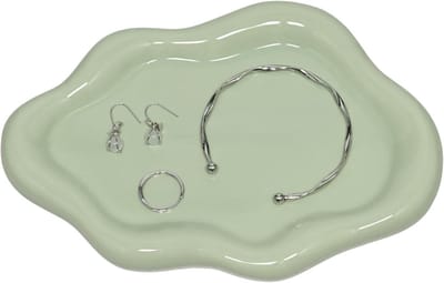 Decoratieve Keramische Sieradenplateau voor Ringen en Halskettingen, Cosmetica- en Parfumtray, Perfecte Cadeau voor Vrouwen en Meisjes (Groen)