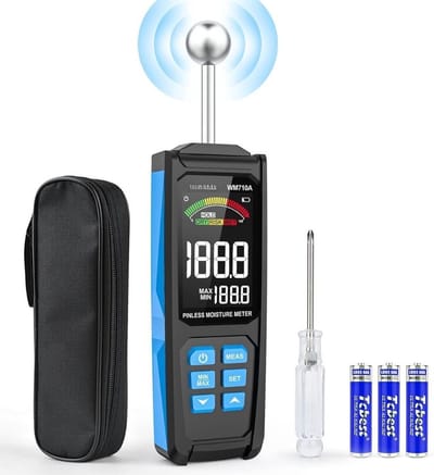 Thuys – Vochtmeter Muren – Hout Met Opbergzakje – Inclusief Temperatuurmeter – Accuraat – Pleisterwerken – Inclusief Batterijen