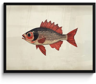 Poster in lijst - Fotolijst 80x60 cm - Posters - Schubben - Rood - Vis - Vinnen - Posterlijst zwart - Decoratie - Wanddecoratie woonkamer - Muurdecoratie slaapkamer