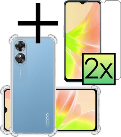 Hoesje - Met Screenprotector - 2 Stuks - Geschikt voor OPPO A17 - Sterk & Shockproof - Siliconen Case - Back Cover - Telefoon Hoes - Shock Proof - Transparant