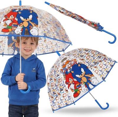 SONIC Blauwe kinderparaplu voor jongens, opvouwbare, doorzichtige automatische paraplu
