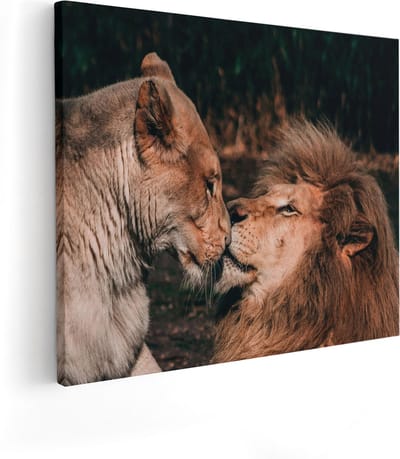 Artaza Canvas Schilderij Leeuwenfamilie - 50x40 cm - Wanddecoratie Dierenkop - Muurdecoratie Woonkamer - Kamer Accessoires