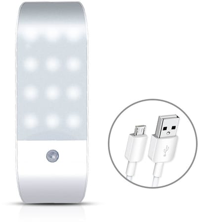 Garderobelamp met bewegingssensor, nachtlampje, oplaadbaar via USB C, met magnetische sticker, wit ledlampje, geschikt voor garderobe, slaapkamer, trap, kast, keuken, gang