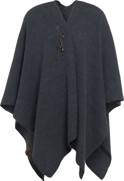 Knit Factory Jazz Gebreid Omslagvest - Dames Poncho - Wikkelvest - Gebreide donkergrijze poncho - Gebreide mantel - Winter poncho - Dames cape - One Size - Antraciet