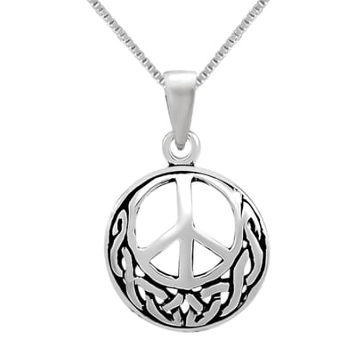 Zilveren ketting - maansikkel en vredesteken - 925 zilver