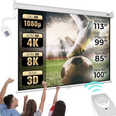 Motorized Projection Screen - 178x178cm, 99 inch, HDTV, 4:3/16:9, Adjustable with Remote Control