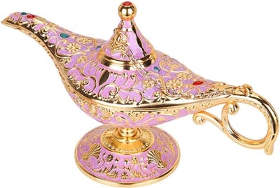 Vintage Magische Genie Lamp voor Feestelijke Tafelversiering en Cadeau, Klassieke Arabische Lamp van Zinklegering (Goud & Roze)