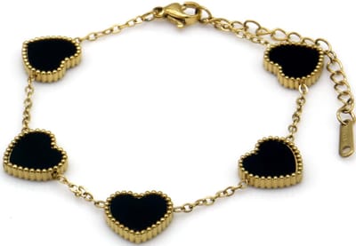Armband - RVS - hartjes - zwart - verstelbaar 16-21cm - dames - stijlvol - subtiel - cadeau - sieraden – valentijn – cadeau