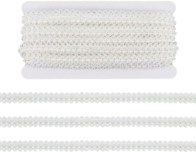 Dailygoods - Kralen Kanten Lint 10 Yards - Witte Parelfranjes voor Decoratie
