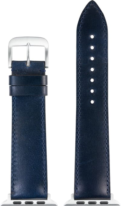 EULIT leer horlogeband geschikt voor Apple Watch 38/40/41 maat - Serie 1/2/3/4/5/6/7/8/9/10 + SE - shell cordovan smart - 20 mm - blauw - metalen gesp - incl. adapter