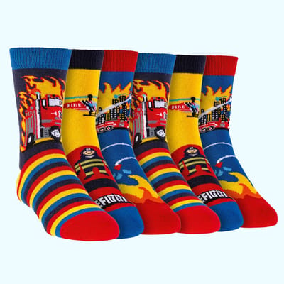 Kindersokken | huissokken | antislip | vrolijke sokken | fijne badstofsokken | per 6 paar | thema: brandweer