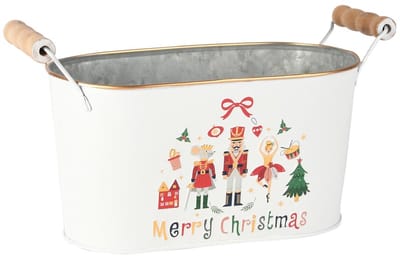 Dekoratief | Bakje ovaal 'Merry Christmas', wit/rood, metaal, 27x12x15cm | A255912
