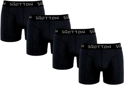 SQOTTON® Heren Boxershorts 4-Pack - Normale Lengte - Katoenen boxer - Heren onderbroek - Zwart - Maat M