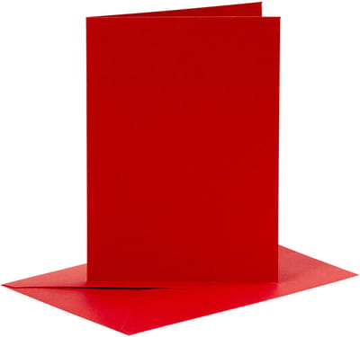 Kaarten en enveloppen, afmeting kaart 10,5x15 cm 110+230 gr, rood, 6 set