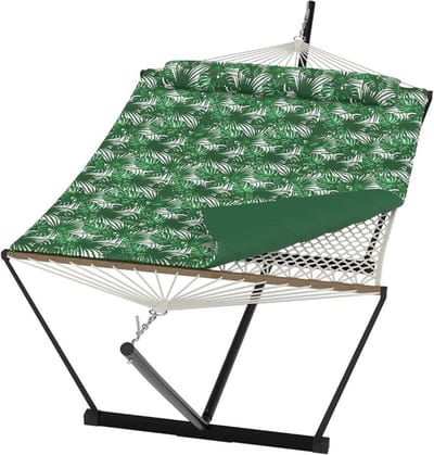 Hangmat met Standaard - 2-Persoons - Opvouwbaar Stalen Frame - Groen - Luxe Gestoffeerde Hangmat voor Tuin en Terras - Zwaar Belastbaar