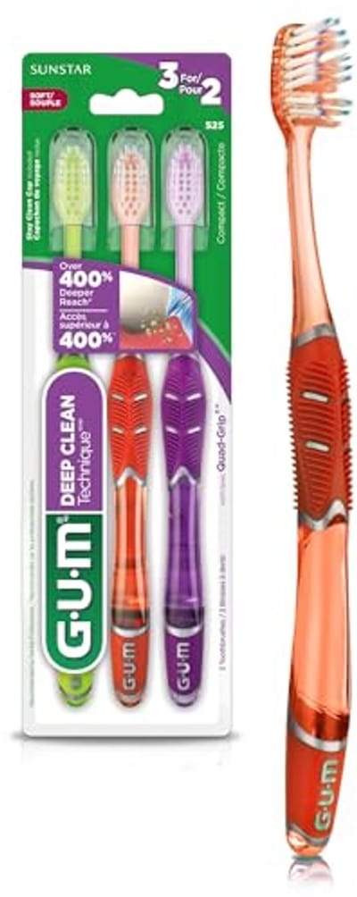 Tandenborstel - Diepe reiniging - Mondhygiëne - Quad-Grip handvat - 3 stuks - Blauw