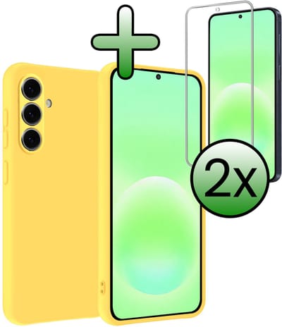 Hoesje Met 2x Screenprotector - Geschikt voor Samsung Galaxy A57 - Sterk & Shockproof - Back Cover - Siliconen Case - Telefoon Hoes - Geel