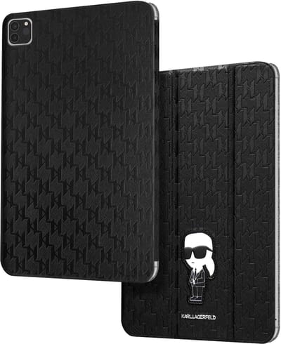Karl Lagerfeld, Hoesje Geschikt voor Apple iPad 11 M4 2026 met Drievoudige Standaard uit de Ikonik NFT Serie, Zwart