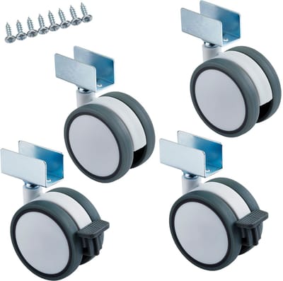 SOTECH set van 4 meubelwielen Hamm Ø 63 mm hoogte 74,5 mm, wit/grijs, 35 kg belastbaar (2x zwenkwielen, 2x zwenkwielen met rem), U-profiel voor 19 mm wanddikte