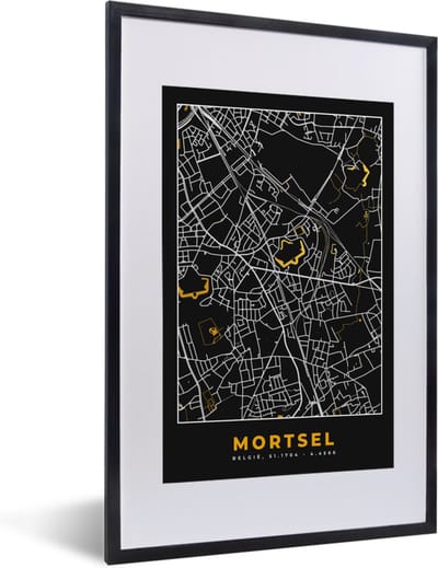 Fotolijst incl. Poster - Kaart - Goud - Stadskaart - Plattegrond - Mortsel - 40x60 cm - Posterlijst