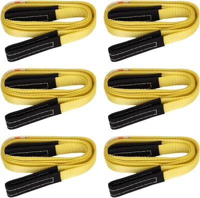 Set van 6 Hijsbanden Professioneel 1" x 2.5m (8ft) – 4000lbs Breeksterkte – Versterkte Lussen voor Heffen en Zwaartekracht