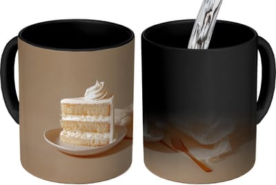 Magische Mok - Foto op Warmte Mokken - Koffiemok - Vanilletaart - Cake - Romig - Magic Mok - Beker - 350 ML - Theemok