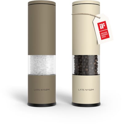 LARS NYSØM Lagom - Zout en Pepermolen Set (2 stuks) - Keramisch maalwerk met Instelbare Maalgraad - Roestvrijstaalen Zoutmolen Pepermolen (Taupe Brown/Almond Beige)