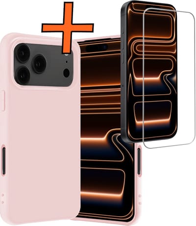 Hoes - Met Screenprotector - Geschikt voor Apple iPhone 17 Pro Max - Sterk & Shockproof - Back Cover - Siliconen Case - Telefoon Hoes - Lichtroze