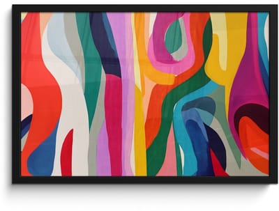 Poster in lijst - Fotolijst 60x40 cm - Posters - Abstract - Kleurrijk - Golven - Lijnen - Posterlijst zwart - Decoratie - Wanddecoratie woonkamer - Muurdecoratie slaapkamer