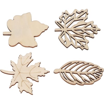 80PCS Feuille Creuse en Bois Découpe Lisse Bois Composite Découpe Feuille Pièce pour Décoration beige