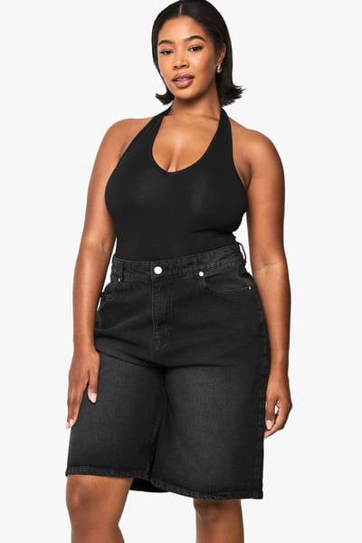 boohoo Dames Plus Denim Jort | Washed Black | Maat: 44