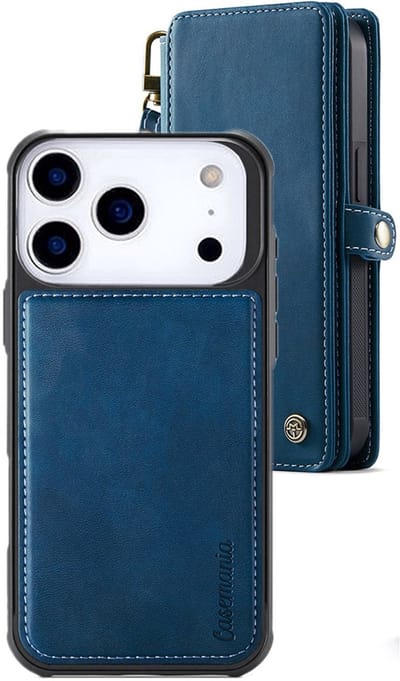 CaseMania Bookcase hoesje geschikt voor iPhone 17 Pro - Effen Donkerblauw - Kunstleer - XXL Bergruimte - Portemonnee met 10 Vakjes voor Pasjes