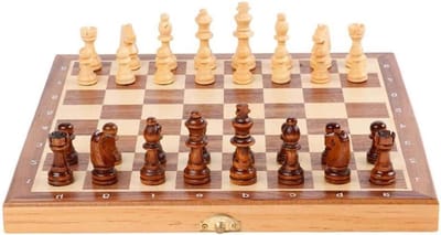 Houten schaakspel - Damesbord set - Intellectuele ontwikkeling - Magnetische stukken - 28.3x29cm - Natuurlijk hout