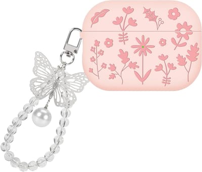 Zachte en duurzame sleutelhangercase voor AirPods Pro 2, met gegraveerd bloemenpatroon, stofdicht, krasbestendig en schokabsorberend