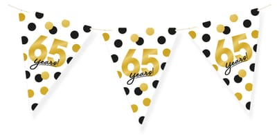 LUQ – Vlaggenlijn 65 Jaar – Wit-Zwart-Goud – 6 m Luxe Verjaardag Decor – Feest Versiering – Slinger – Direct Ophangen