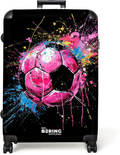 NoBoringSuitcases.com® - Koffer groot - Reiskoffer lichtgewicht - Roze voetbal met graffiti - Rolkoffer met 4 wielen - Grote trolley XL - 98 liter bagage