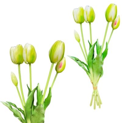 Inspiruj - Real Touch Tulpenboeket - 39 cm - Groene Kleur - Kunstbloem