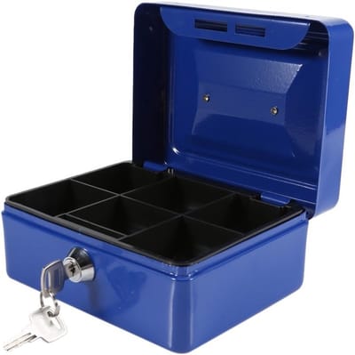 Veilige Mini Medicijnopslagbox van RVS met Sleutels - Compacte Opslag voor Geld en Waardevolle Voorwerpen 15x12x7.5cm (Kleur: Blauw)