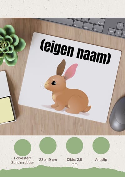 Akyol - konijn met eigen naam Muismat - Konijn - konijnen liefhebbers - iemand die houdt van konijnen - verjaardag - cadeau - kado - 23 bij 19 cm