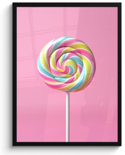 Poster in lijst - Fotolijst 50x70 cm - Posters - Lolly - Roze - Snoep - Zoet - Posterlijst zwart - Decoratie - Wanddecoratie woonkamer - Muurdecoratie slaapkamer
