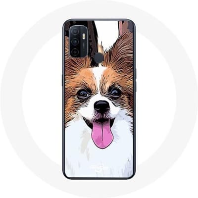 Oppo A53 Case Continental Miniatuurspaniël Papillon Puppy Wit en Bruin