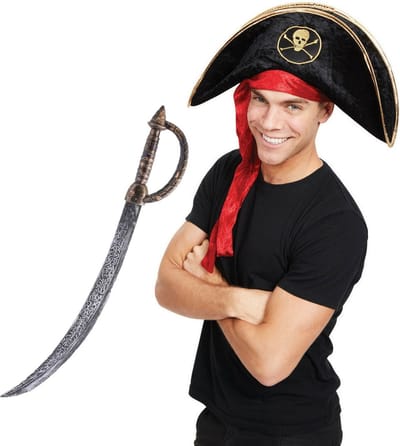 Rubies Carnaval verkleed piraten hoed - zwart - met piratenzwaard 65 cm - Piraten party accessiores - volwassenen