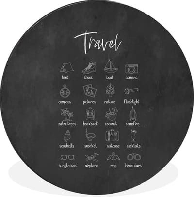 WallCircle - Wandcirkel - Muurcirkel - Spreuken - Quotes - Travel - Boot - Camera - Aluminium - Dibond - 90x90 cm - Binnen en Buiten