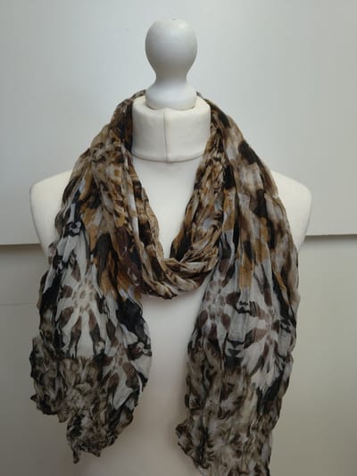 Lange dames sjaal Linde-gebloemd motief-bruin wit zwart lichtbruin beige donkerbruin