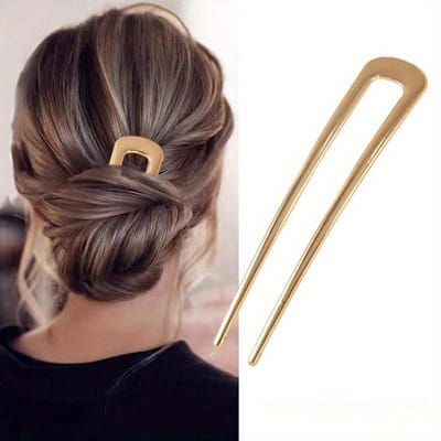 Stijlvolle Dames U-vormige Haarspeld - Gouden en Zilverkleurige Grote Metalen Haarspelden in Franse Stijl, Geschikt voor Dik en Lang Haar