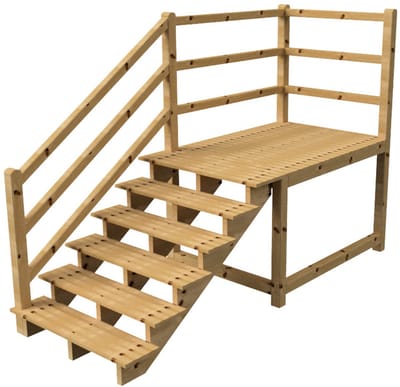 MILANO buitentrap 6 treden H105 cm - bordes L189 x B120 cm - trapleuning links - bordesleuning links en achteraan