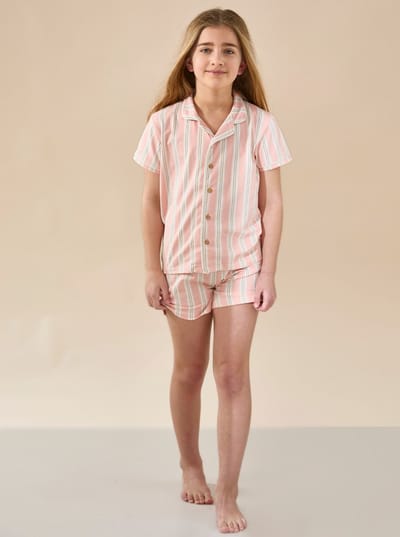 Little Label - JULIE - meisjespyjama - roze streep - extra zachte bio katoen - maat 6Y/110-116
