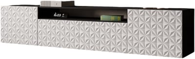 TV-kast Cali, woonwand, lowboard, tv-standaard, woonwand, woonkamer, tv-meubel, woonkamermeubels, televisie, highboard, TV-kast, tv-lowboard, 200 cm, 3 deuren, zwart, wit