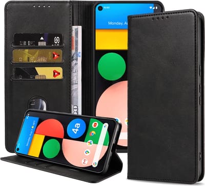 Smartphonica Telefoonhoesje geschikt voor Google Pixel 4A 5G kunstleren hoesje met magnetische sluiting en pashouders book case - Zwart geschikt voor Google Pixel 4A 5G