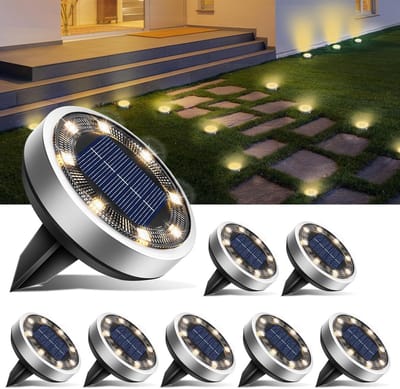 Set van 8 Solar Bodemspots met Warm Witte LED Verlichting voor Tuin en Oprit